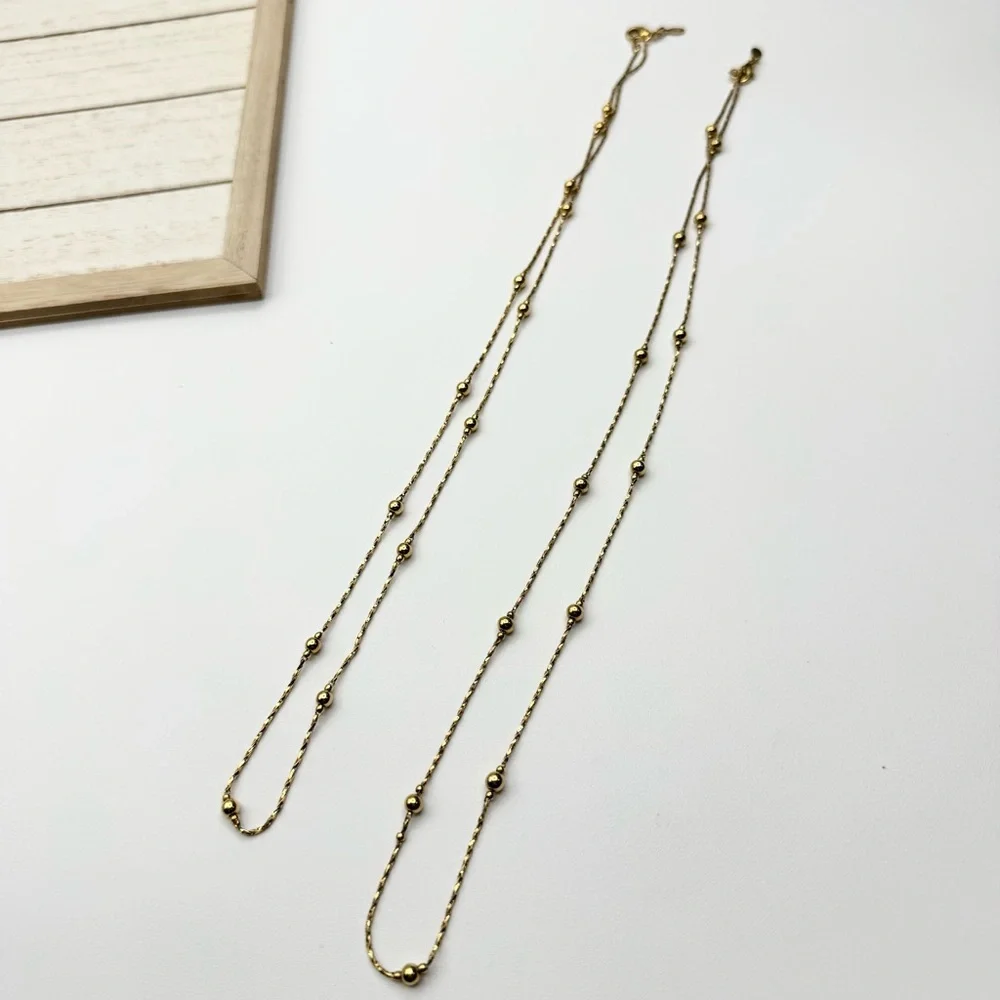 Crown PD Premier Designs 1980 Gold Tone Mirror Rope Chain Bead Necklaces 24” TWO